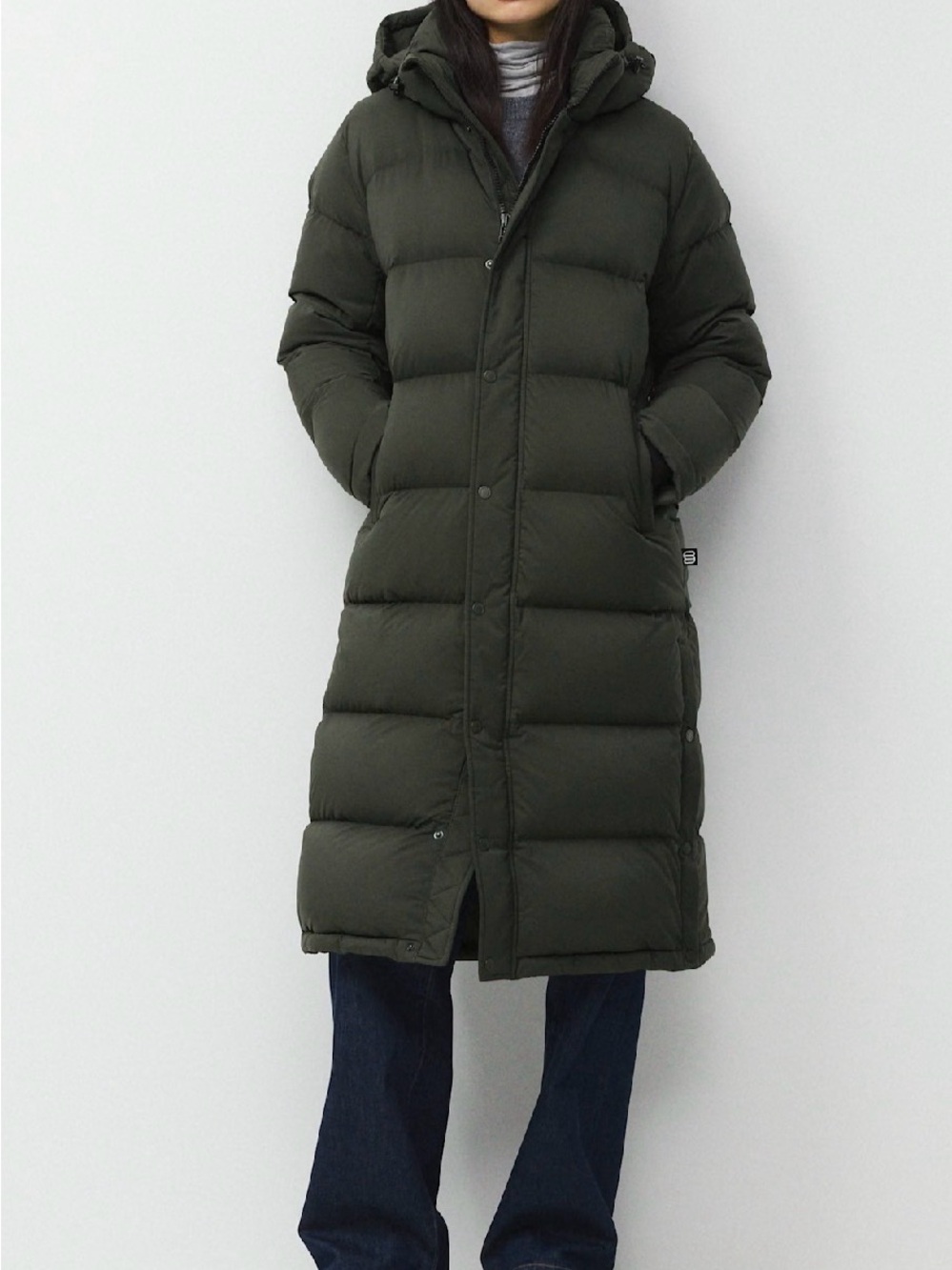 Aritzia TNA Quilted Long Hooded Down Puffer Coat in Khaki Green, XS